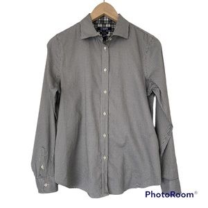 CHAPS BLACK/WHITE HOUNDSTOOTH NO IRON 100% COTTON BUTTON DOWN SHIRT, PETITE MED